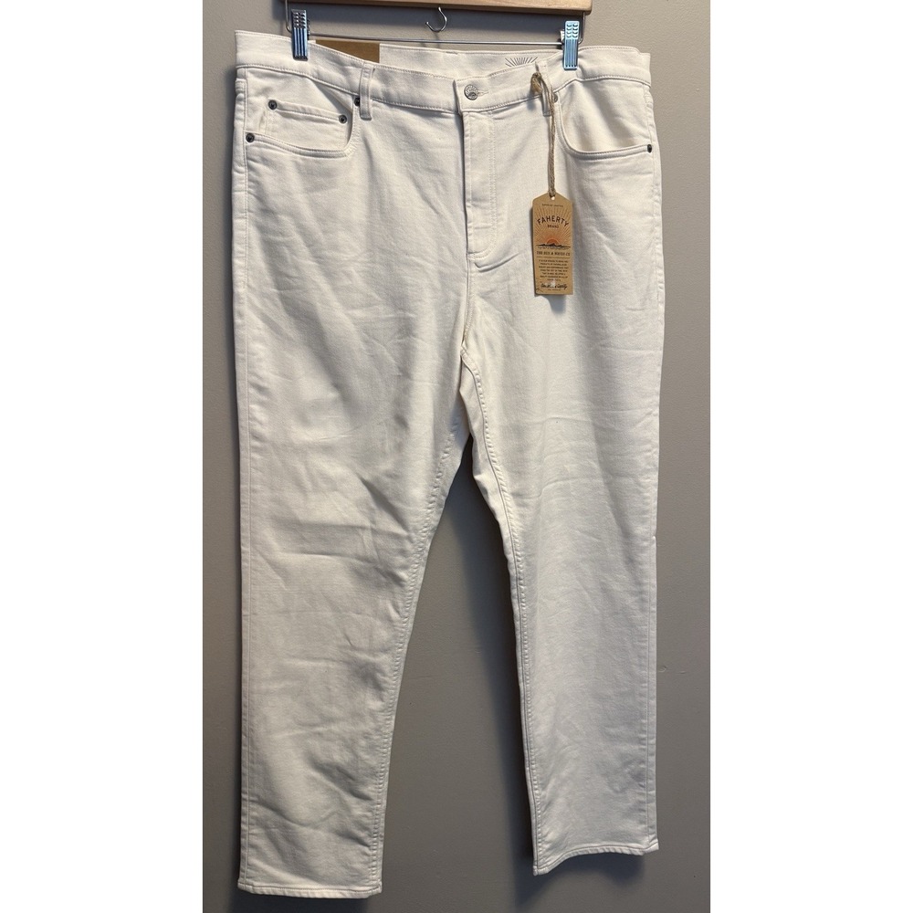 Faherty Stretch Terry Tailored Fit Egret White‎ 5-Pocket Pants Size 38x32 NWT
